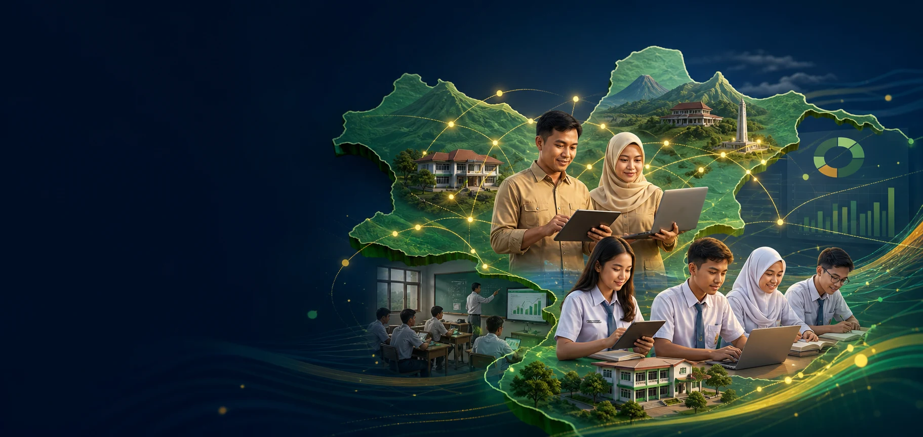 Guru, siswa, sekolah, dan data pendidikan yang terhubung di Jawa Tengah