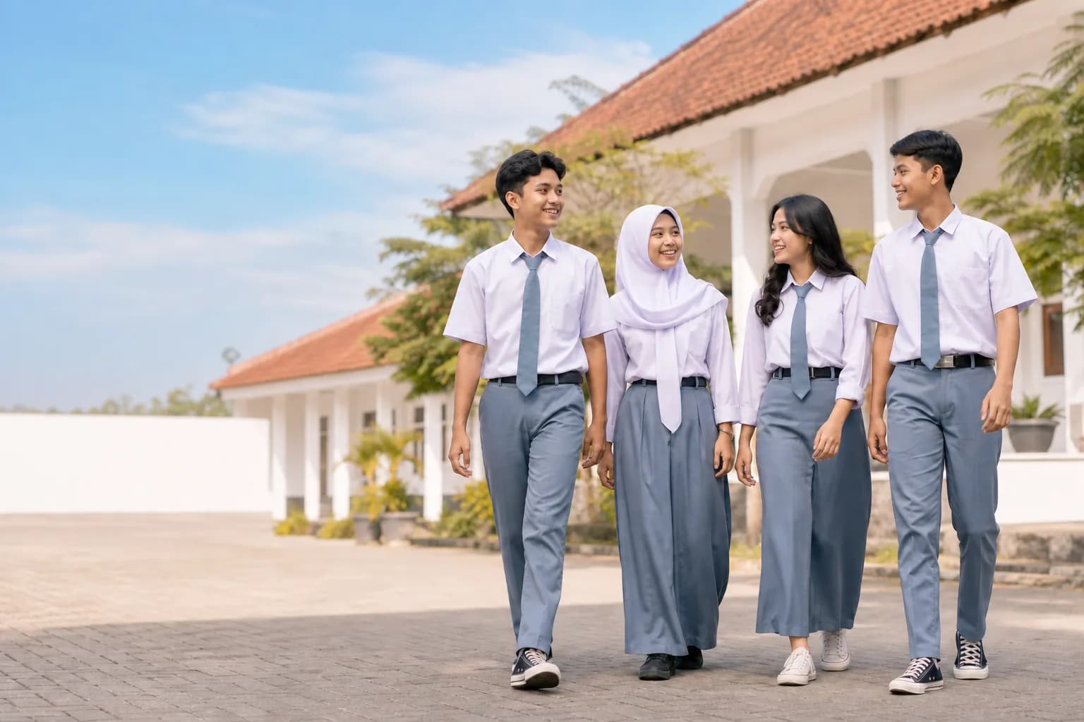 Murid baru Jawa Tengah mengenakan seragam putih abu-abu di lingkungan sekolah